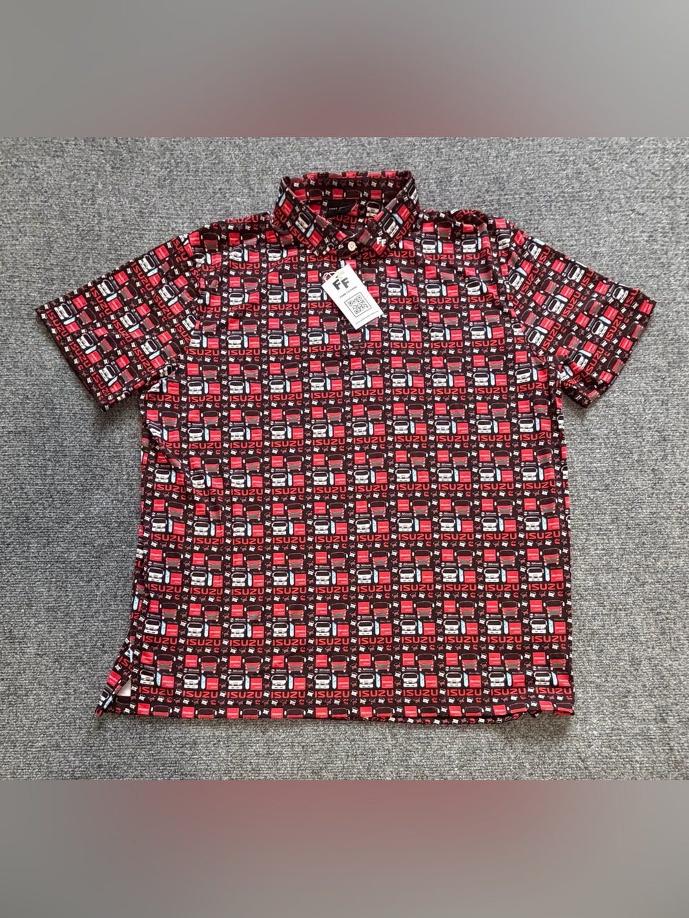 Fore Fathers Mens XL Isuzu Truck Golf Polo Shirt Black Red Performance NWT